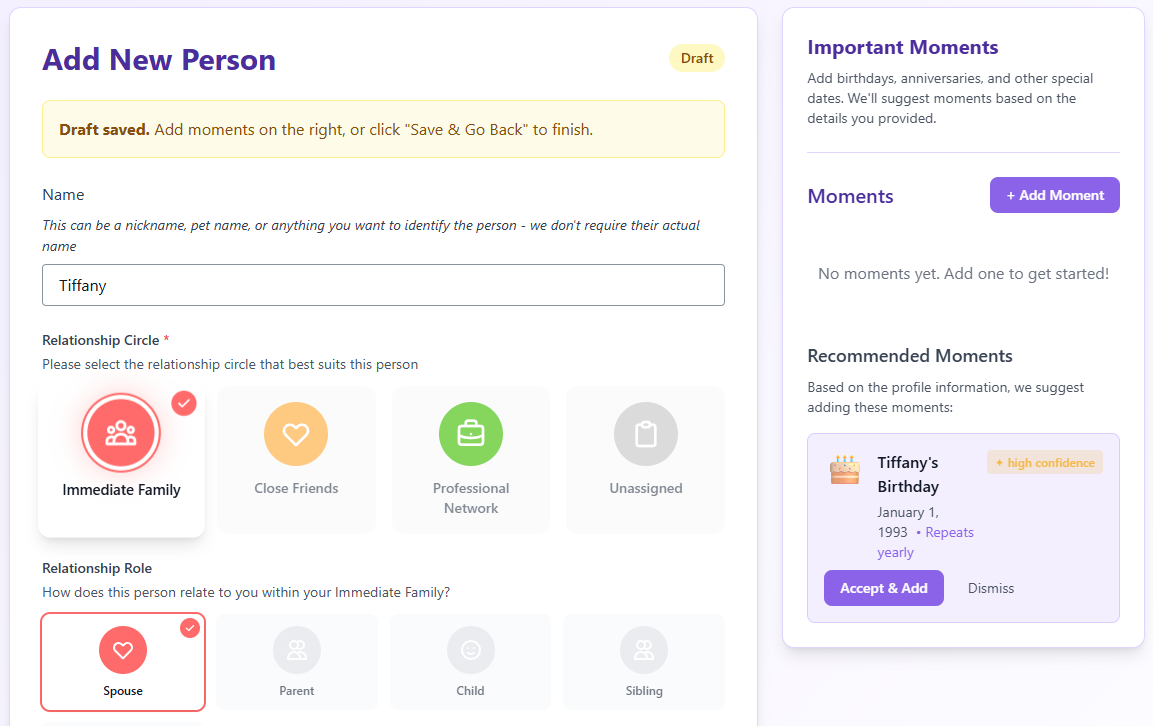 Add new person to MomentMinders