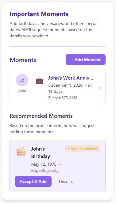 Track special moments and dates