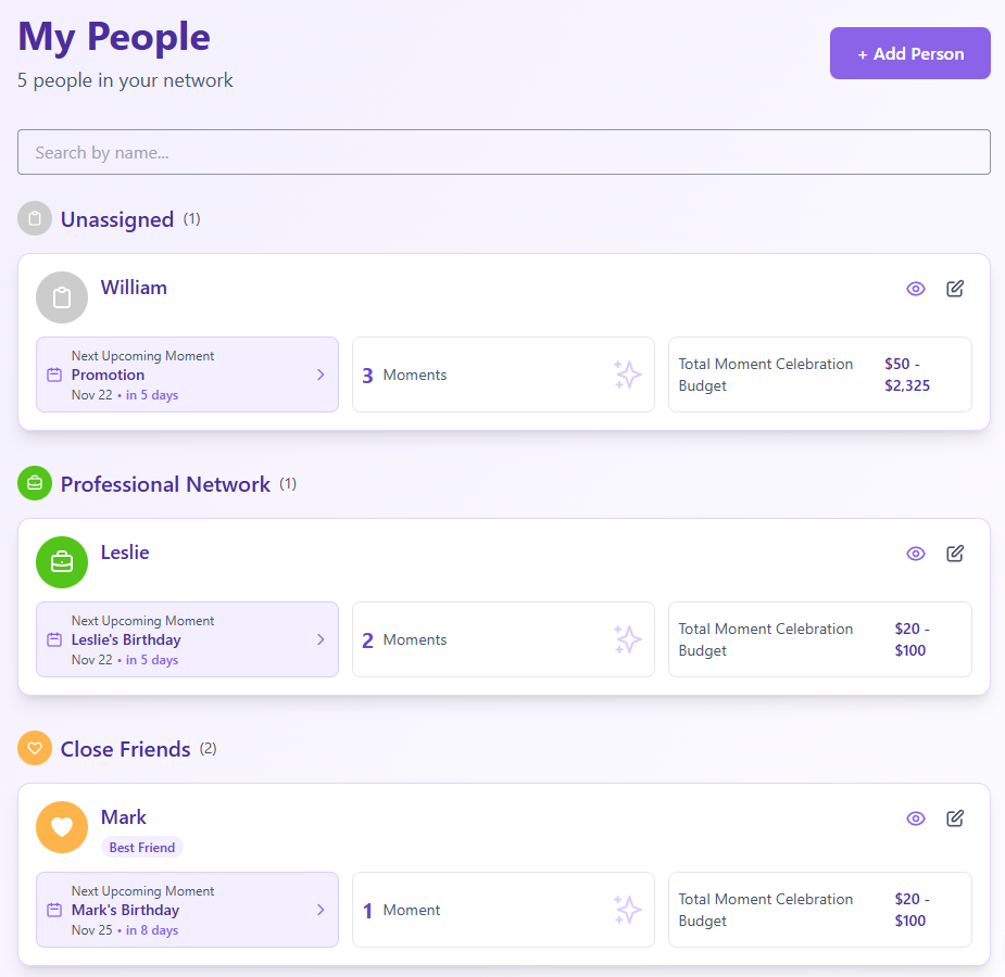 Organize people into relationship circles